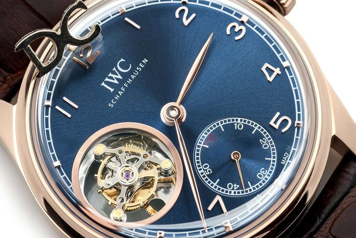 IWC Portuguese Tourbillon Hand Wound IW5463 Blue Dial in Rose Gold-fasswatch