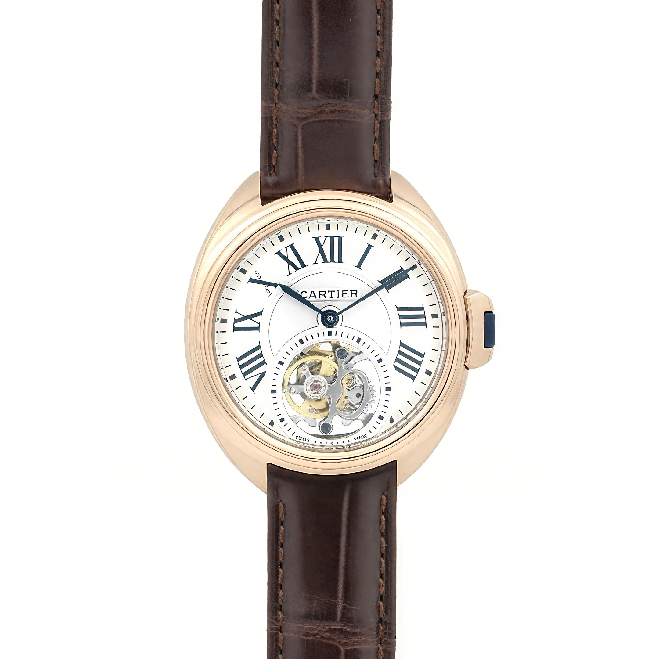 Cle de Cartier Tourbillon Rose Gold 35mm on Brown Leather Strap-fasswatch