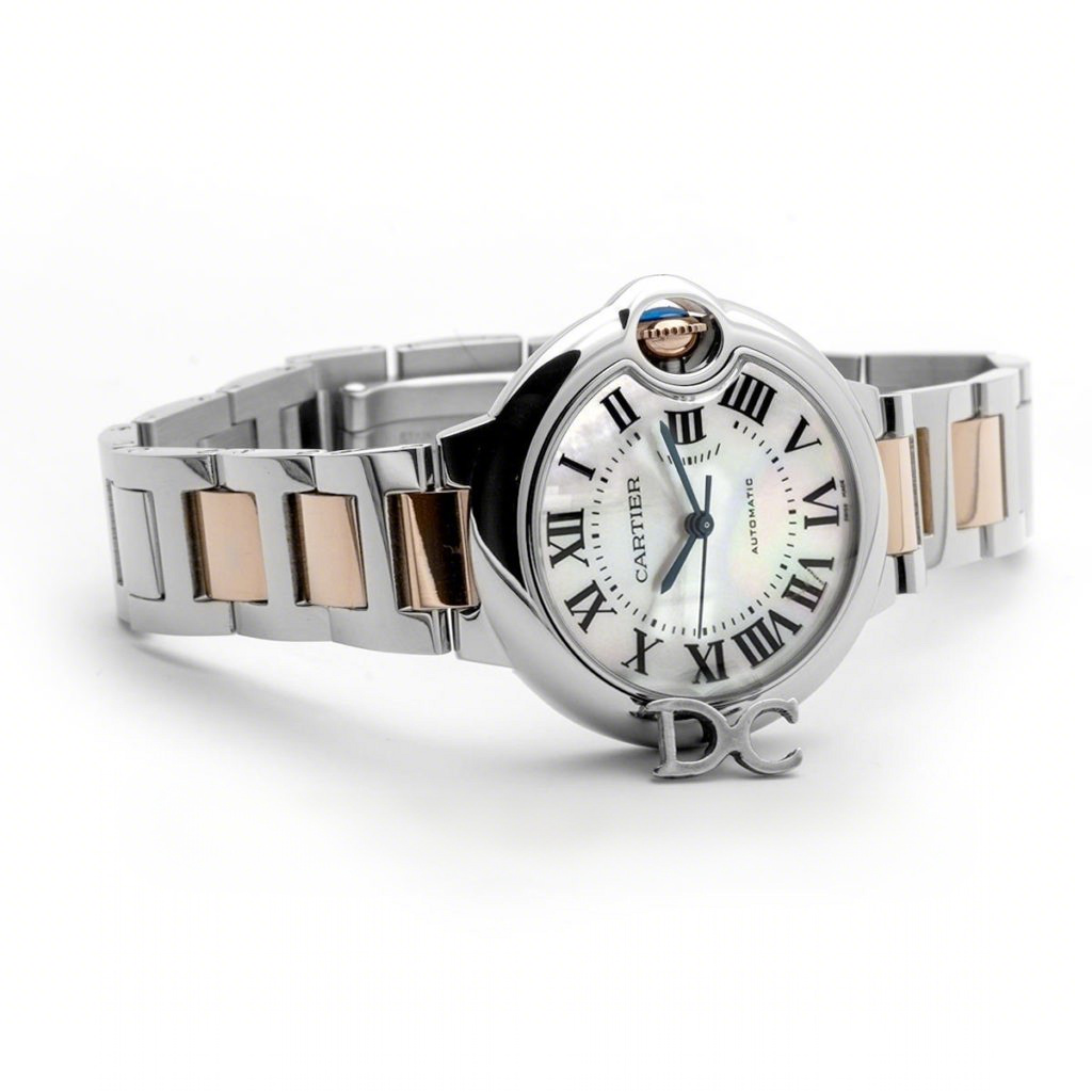 Cartier Ballon Bleu De Cartier 33mm White Mother Of Pearl Dial in Steel/ Pink Gold-fasswatch