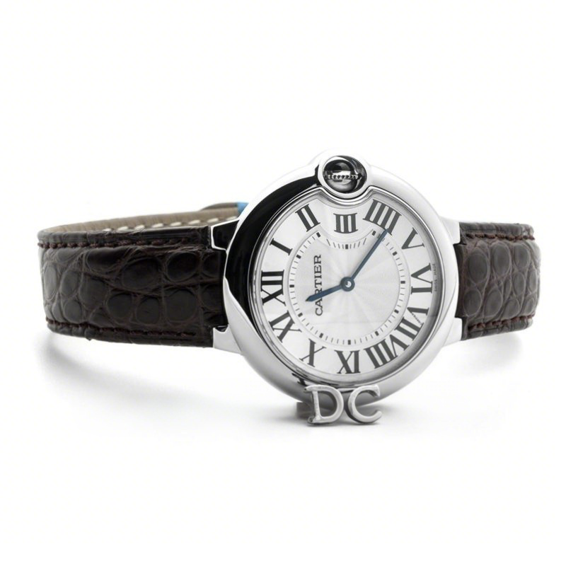 Cartier Ballon Bleu de Cartier 36mm White Dial in Steel on Brown Leather Stra-fasswatch