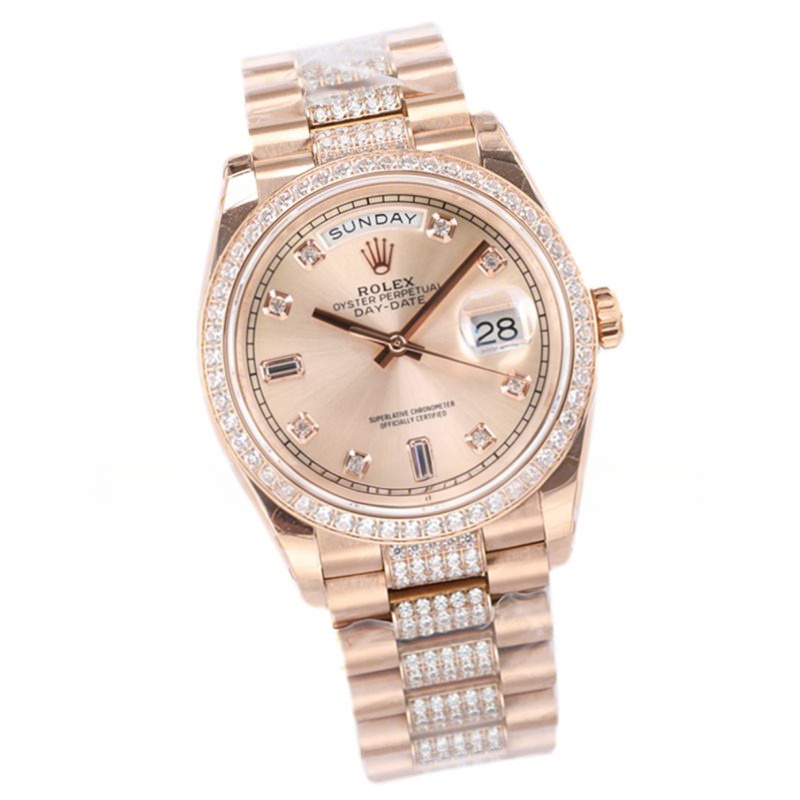 Rolex Day-Date 36 128345RBR Rose Dial with Diamond Bezel in Everose Gold-fasswatch