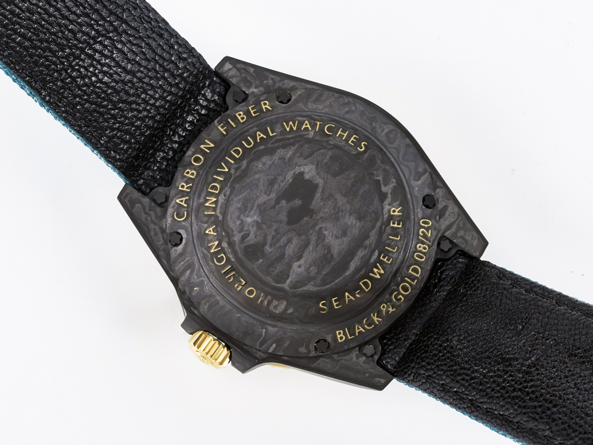 Rolex Sea Dweller 43mm Carbon DIWF Best Edition Black Dial YG Bezel on Blue Nylon Strap A2824-fasswatch