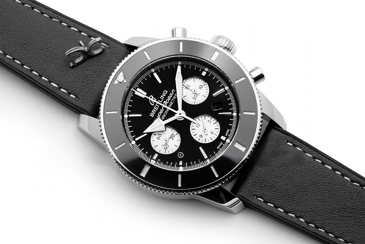 Breitling Superocean Heritage II B01 Chronograph in Black Dial on Steel on Black Leather Strap-fasswatch