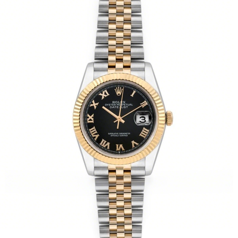Rolex Datejust 36 126283RBR Black Dial in Yellow Gold and Steel with Roman Numerals Markers-fasswatch