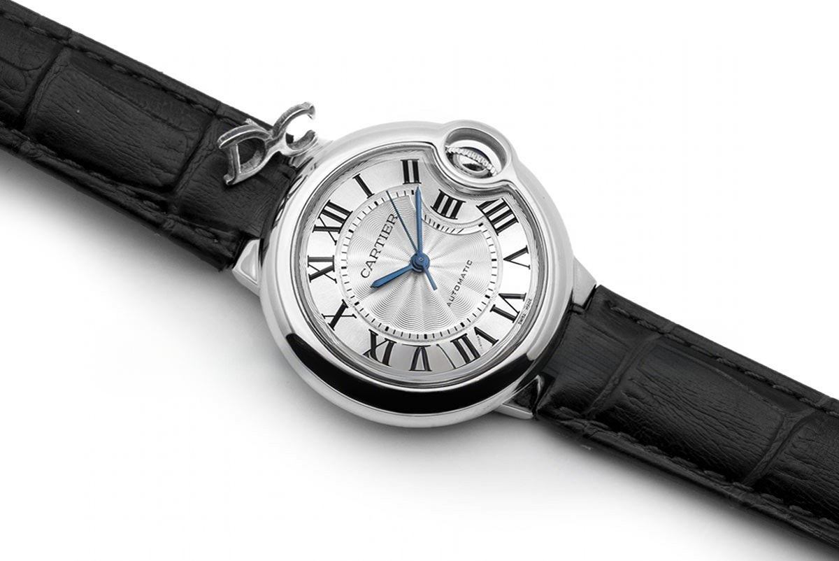 Cartier Ballon Bleu De Cartier 36mm Silver Dial in Steel on Black Leather Strap-fasswatch