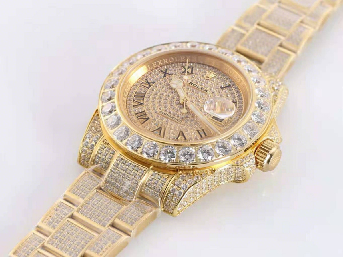 Rolex Submariner 116659 Full Diamond Paved Dial with Roman Markers in Yellow Gold-fasswatch