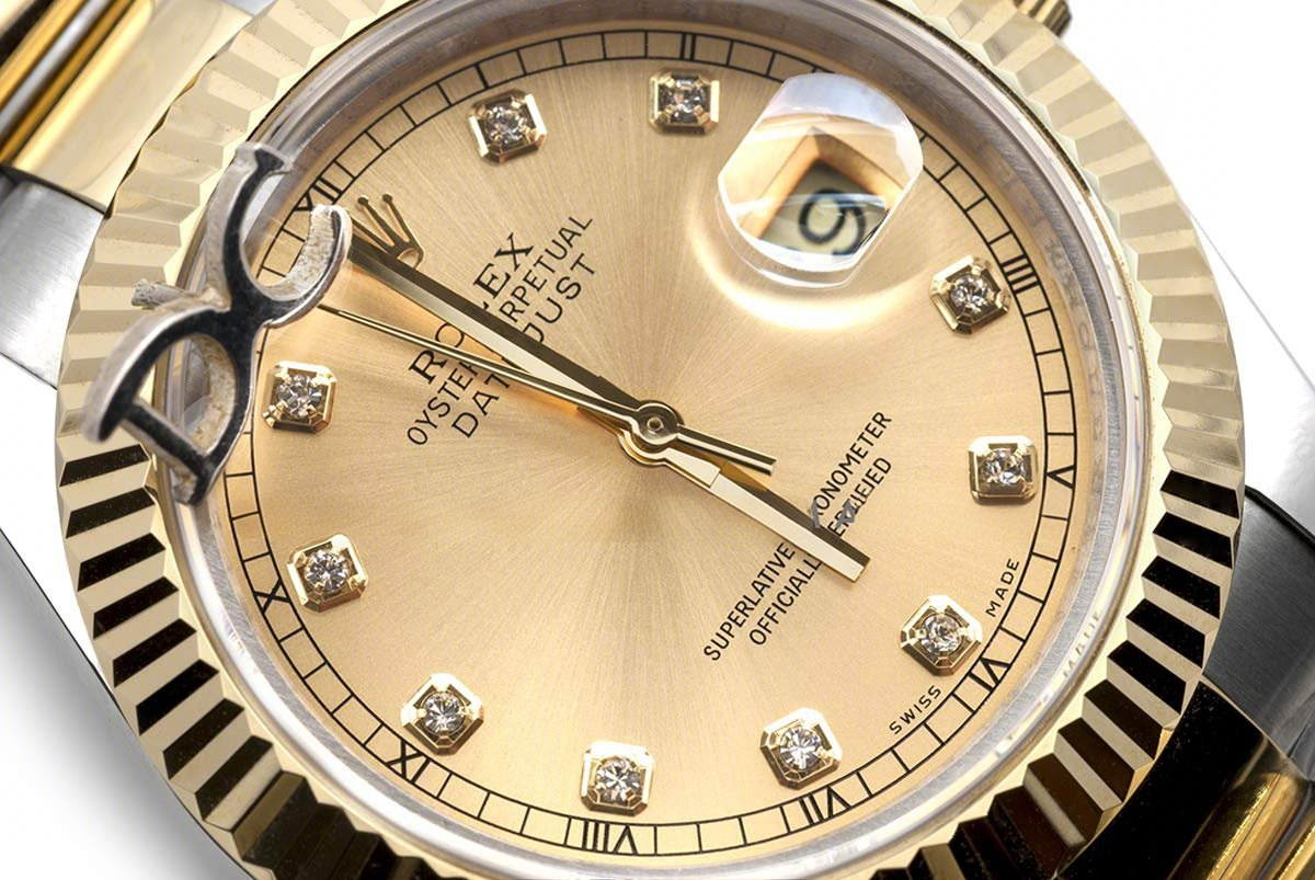 Rolex Datejust II 116333 Yellow Gold Dial in Gold/Steel with Diamond Markers on Oyster Bracelet-fasswatch