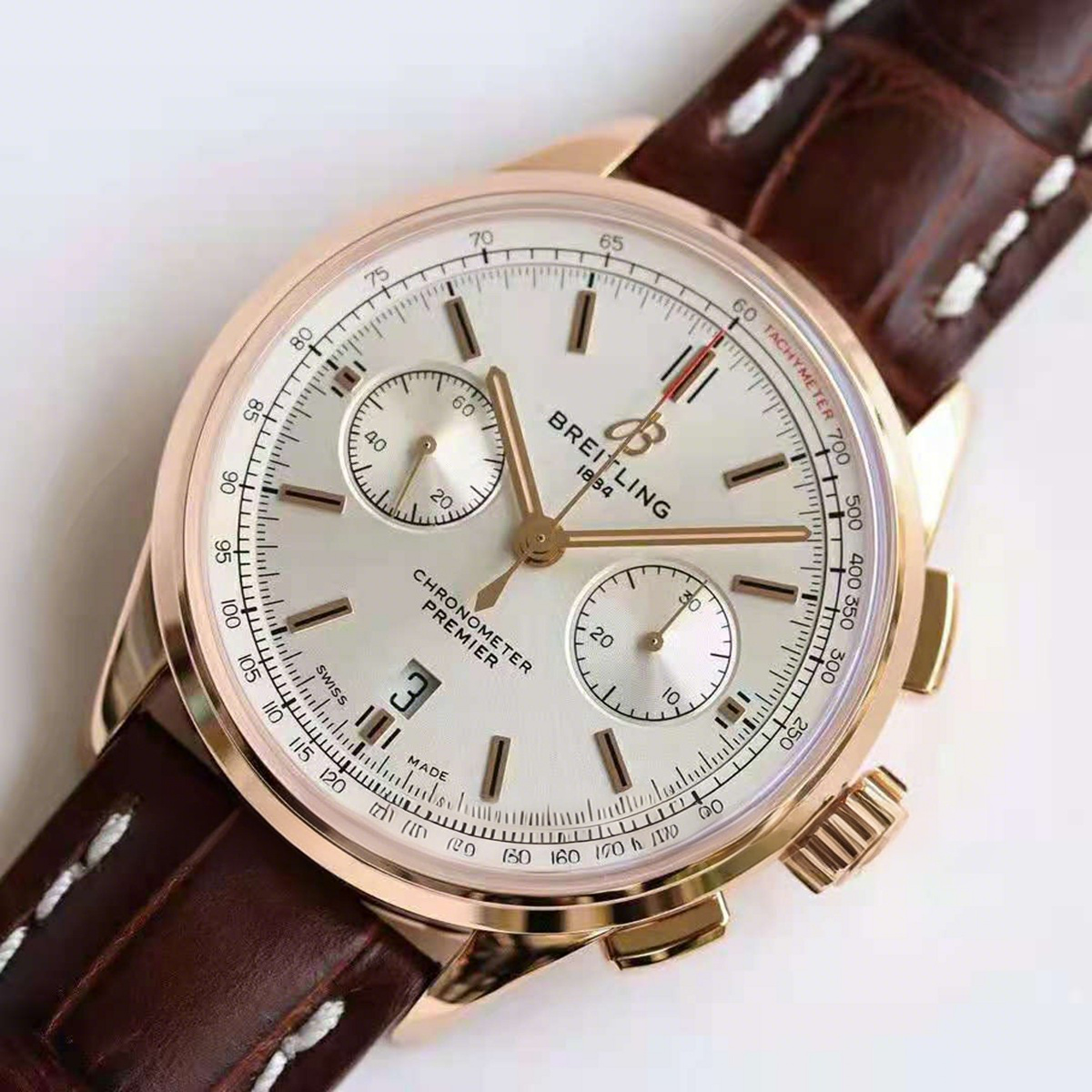 Breitling Premier B01 Chronograph 42 Silver Dial in Red Gold Ref: RB0118371G1P1-fasswatch