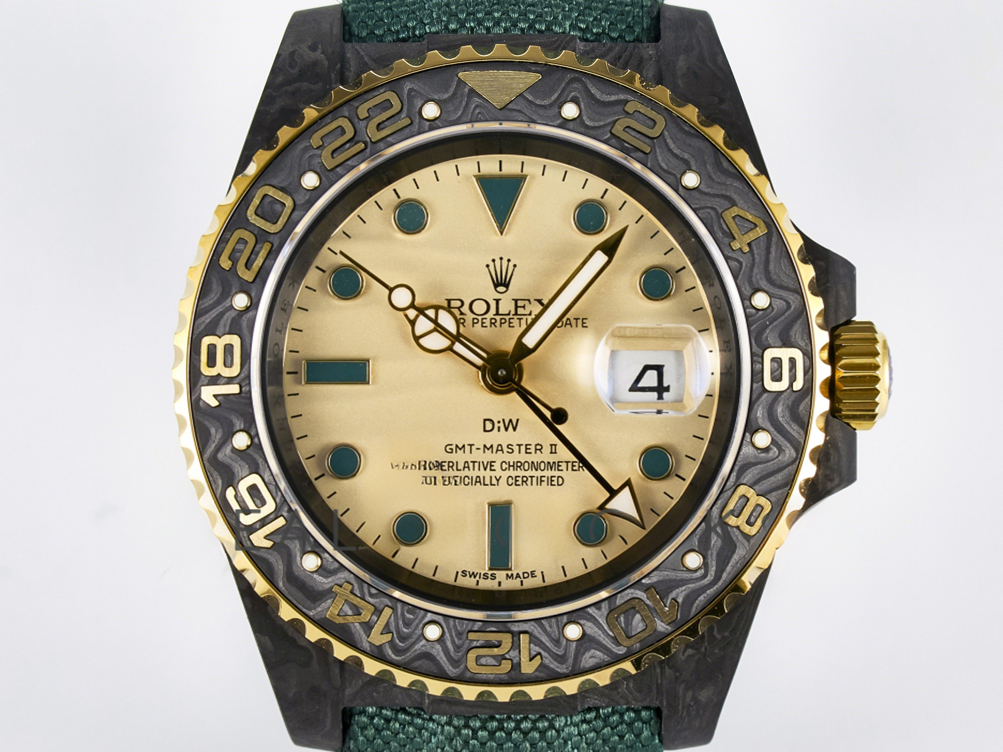 Rolex GMT Carbon DIWF Best Edition Yellow Dial on Green Nylon Strap SA3285 CHS V2-fasswatch
