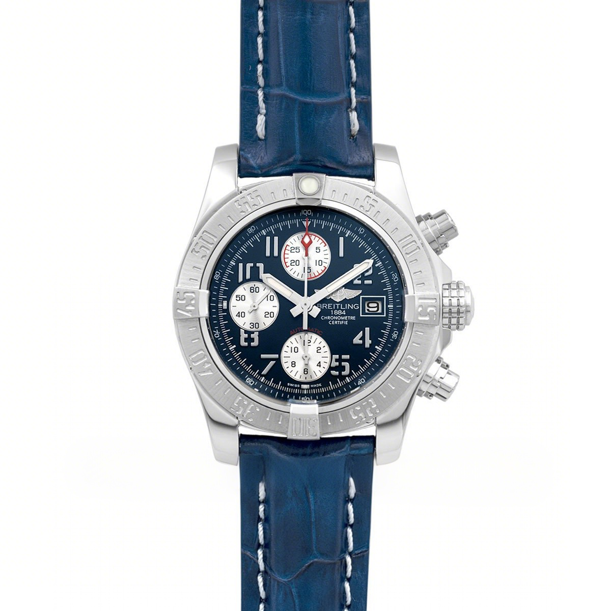Breitling Colt Chronograph 44mm Blue Dial in Steel on Leather Strap-fasswatch