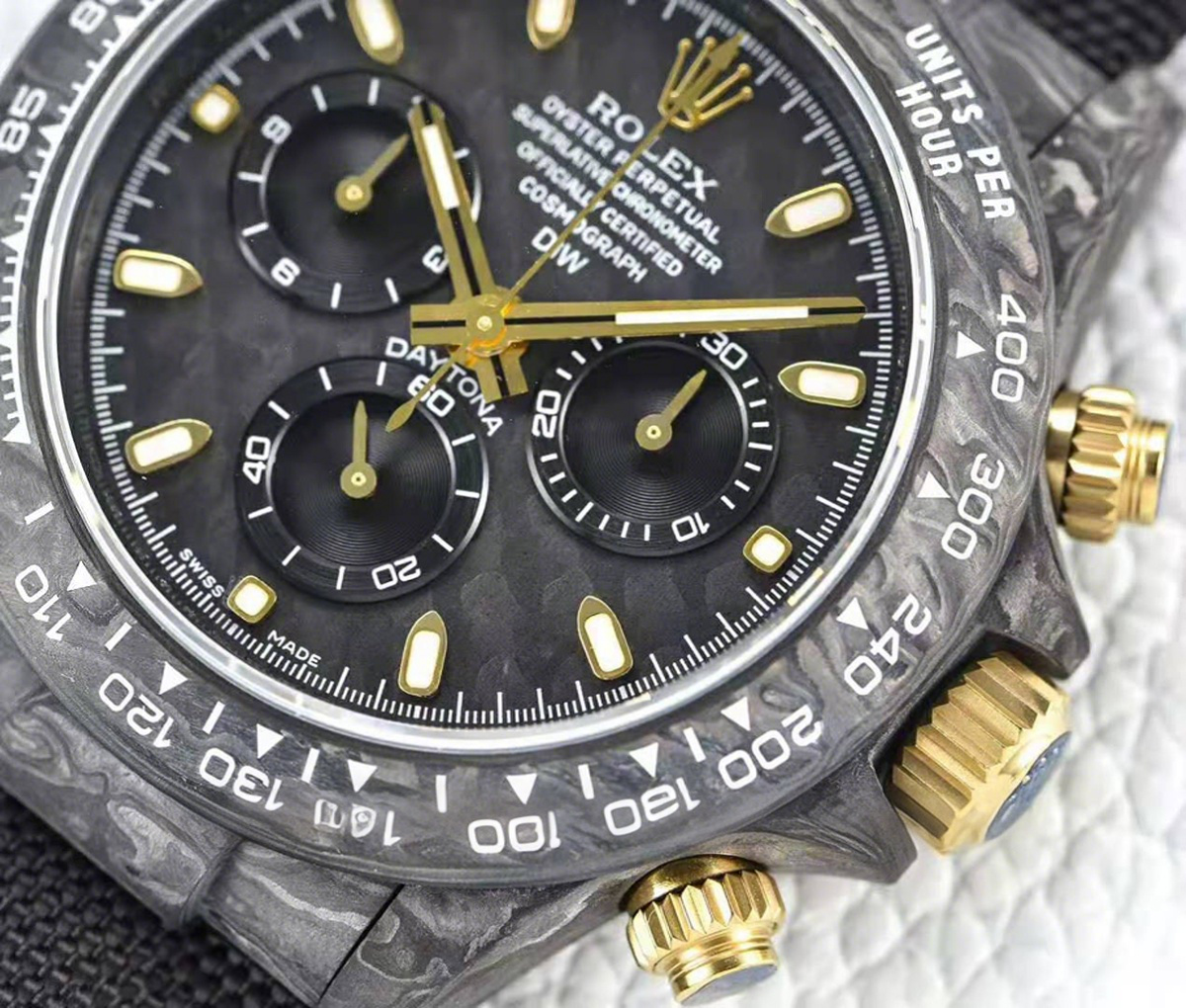 Rolex Daytona DIW Black and Gold Carbon-fasswatch