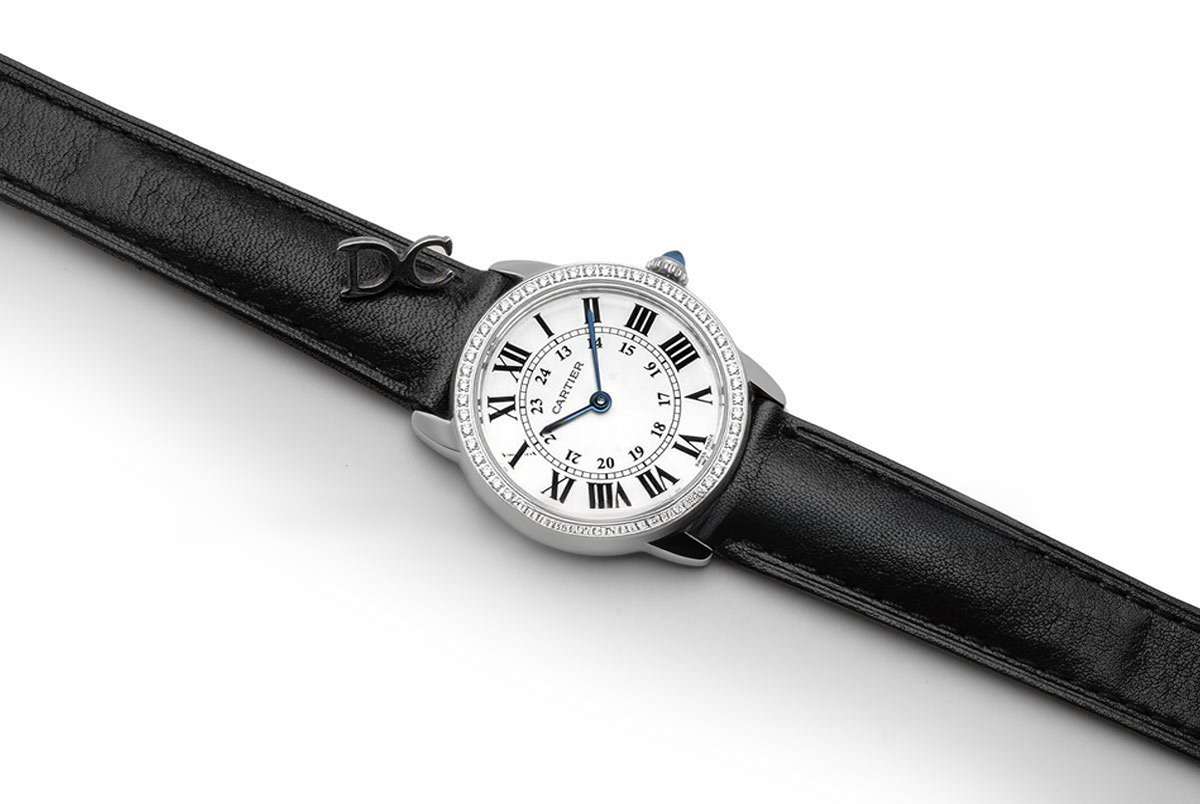 Cartier Ronde Louis Cartier Watch 29mm White Dial in White Gold on Black Leather Strap-fasswatch