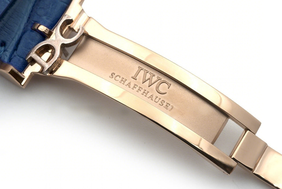 IWC Portugieser Chronograph Automatic White Dial in Rose Gold on Blue Leather Strap-fasswatch