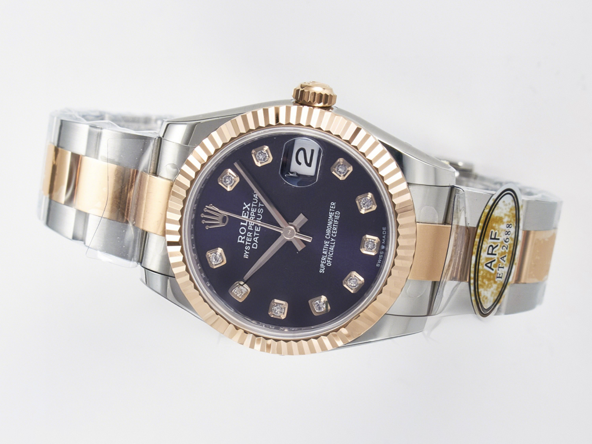 Rolex DateJust 31 278271 ARF 1:1 Best Edition 904L Steel Purple Diamonds Dial on SS/RG Oyster Bracelet ETA 2688-fasswatch