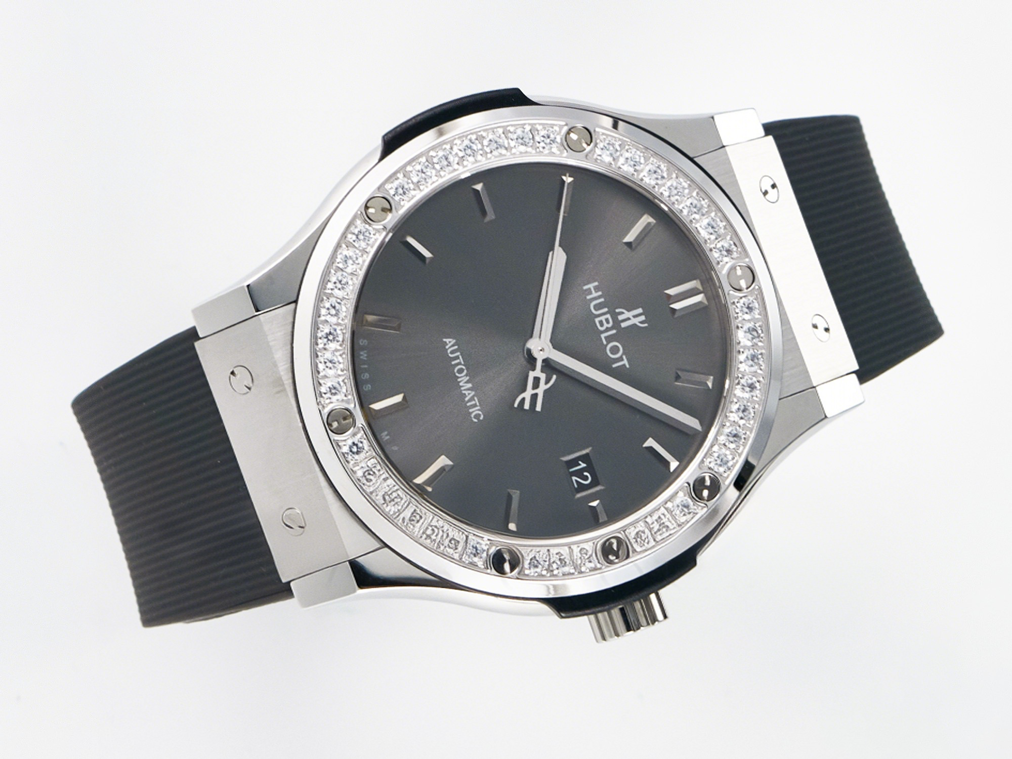 Hublot Classic Fusion Bang 42mm HBF 1:1 Best Edition Gray Dial Diamonds Bezel on Gray Rubber Strap A2892-fasswatch