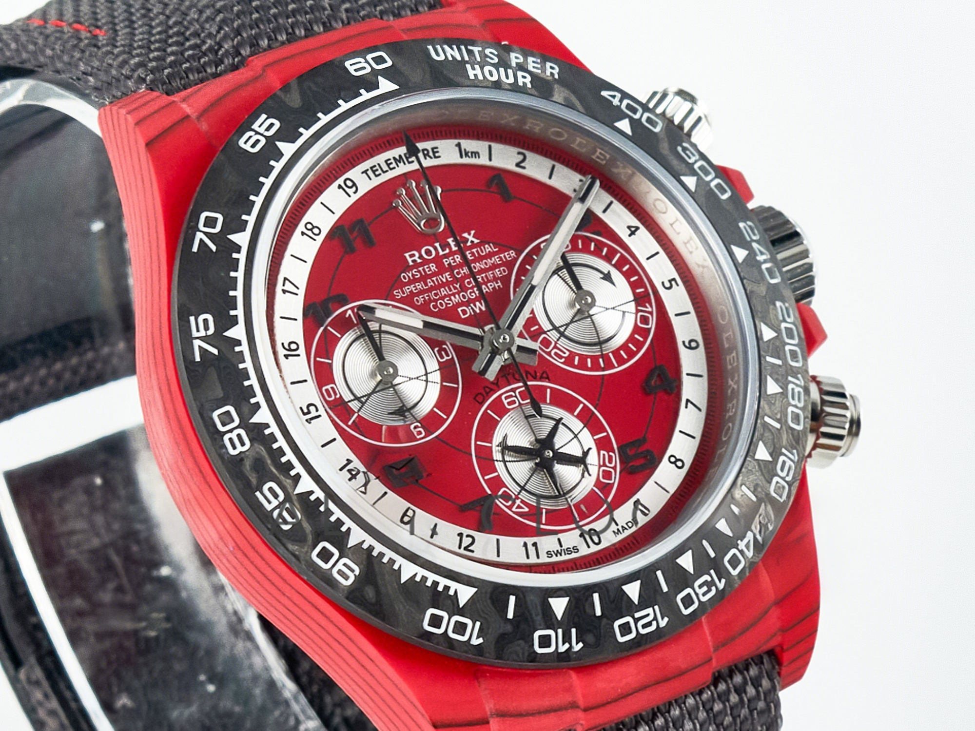 Rolex Daytona DIW Carbon DIWF 1:1 Best Edition Red Dial on Gray Nylon Strap SH7750-fasswatch