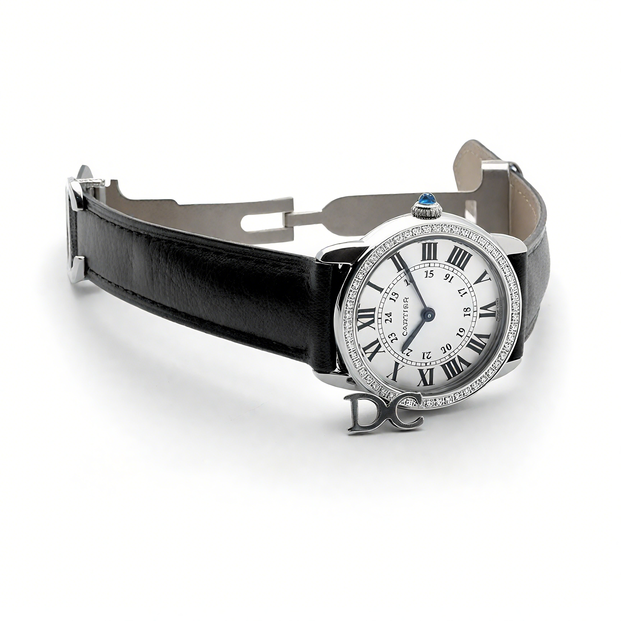 Cartier Ronde Louis Cartier Watch 29mm White Dial in White Gold on Black Leather Strap-fasswatch