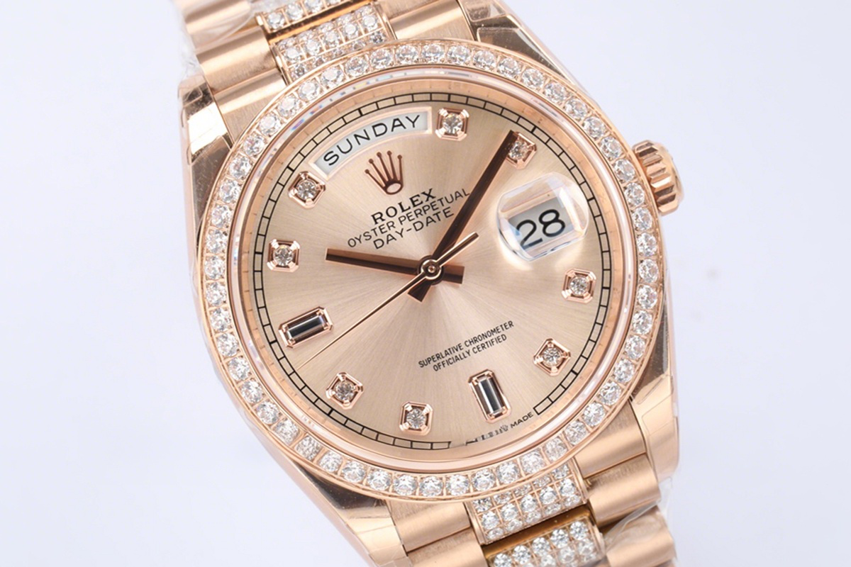 Rolex Day-Date 36 128345RBR Rose Dial with Diamond Bezel in Everose Gold-fasswatch