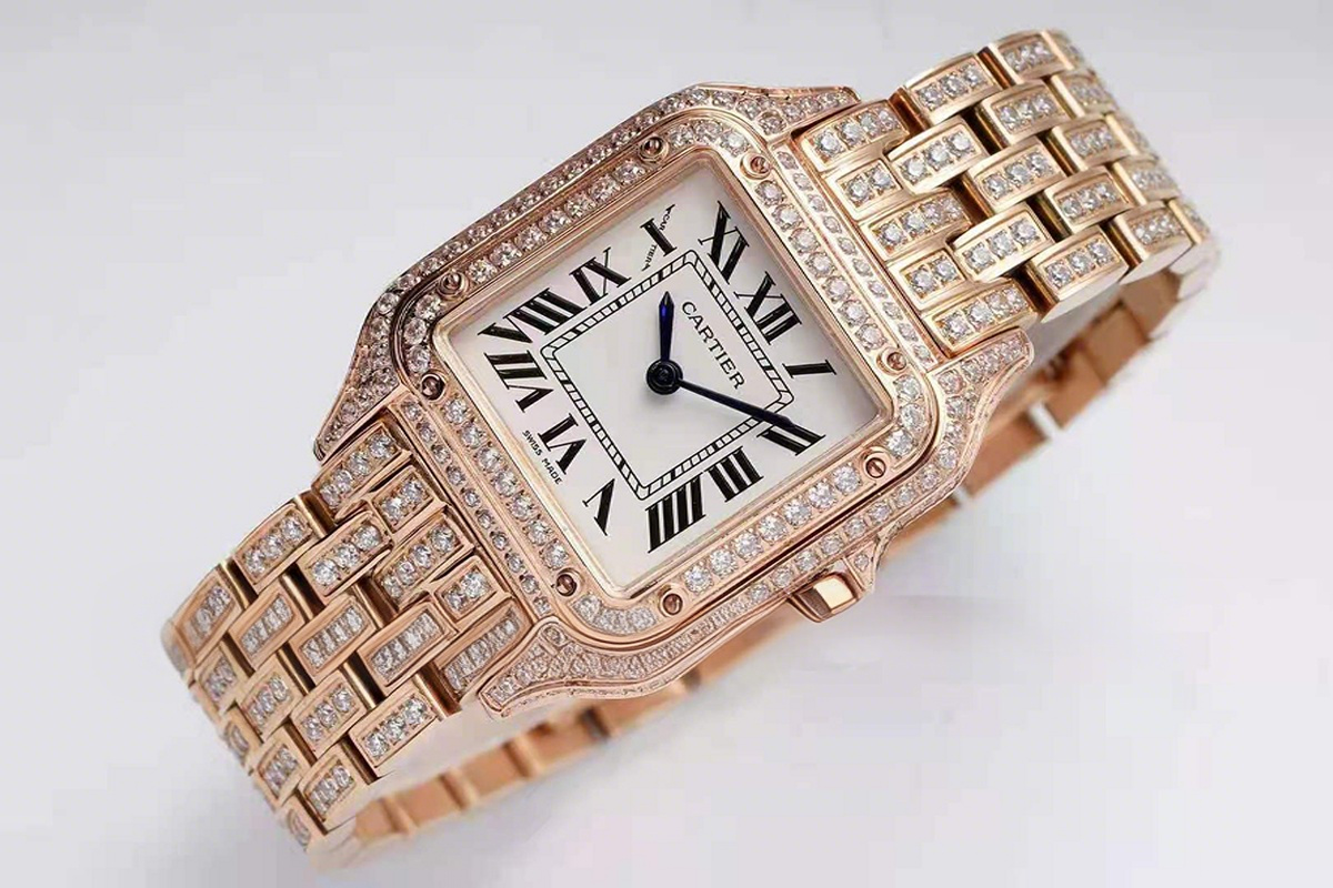 Cartier Panthère De Cartier 28mm White Dial in Pink Gold with Diamonds-fasswatch