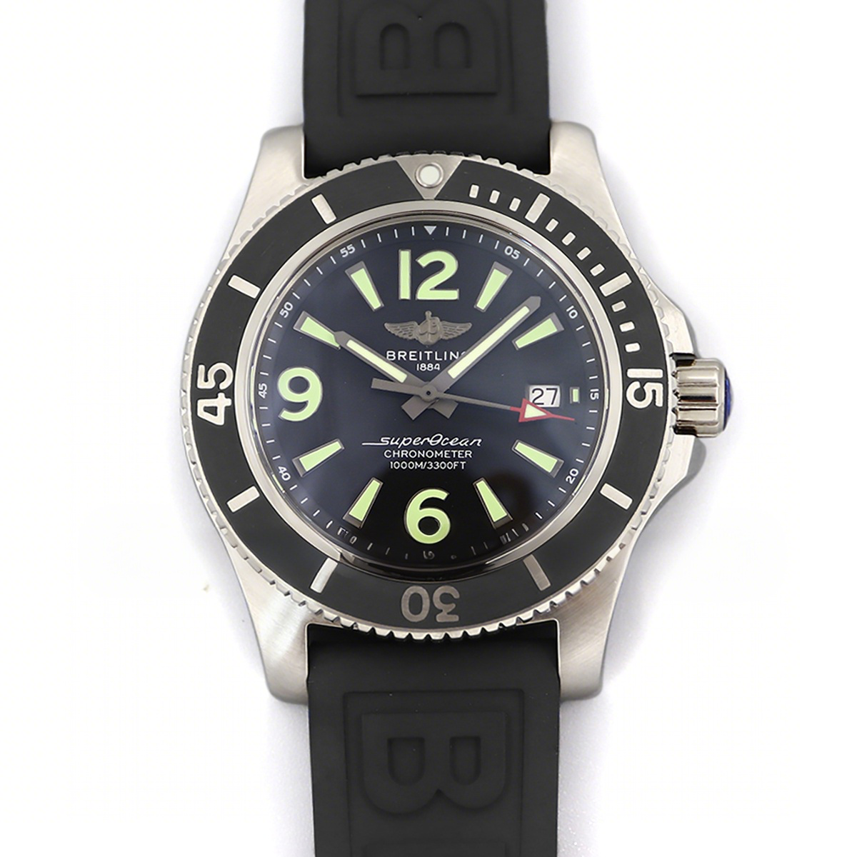 Breitling Superocean Automatic 44mm in Black Dial on Black Bezel on Rubber Strap-fasswatch