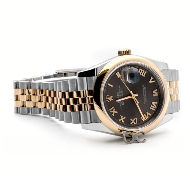 Rolex Datejust 36 126201 Dark Rhodium Dial in Yellow Gold and Steel with Roman Markers-fasswatch