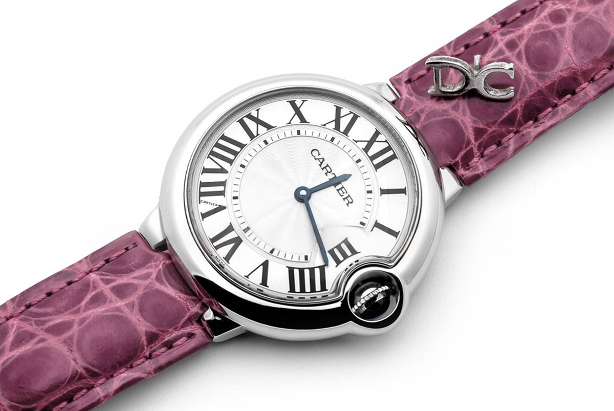 Cartier Ballon Bleu de Cartier 36mm White Dial in Steel on Dark Pink Leather Strap-fasswatch