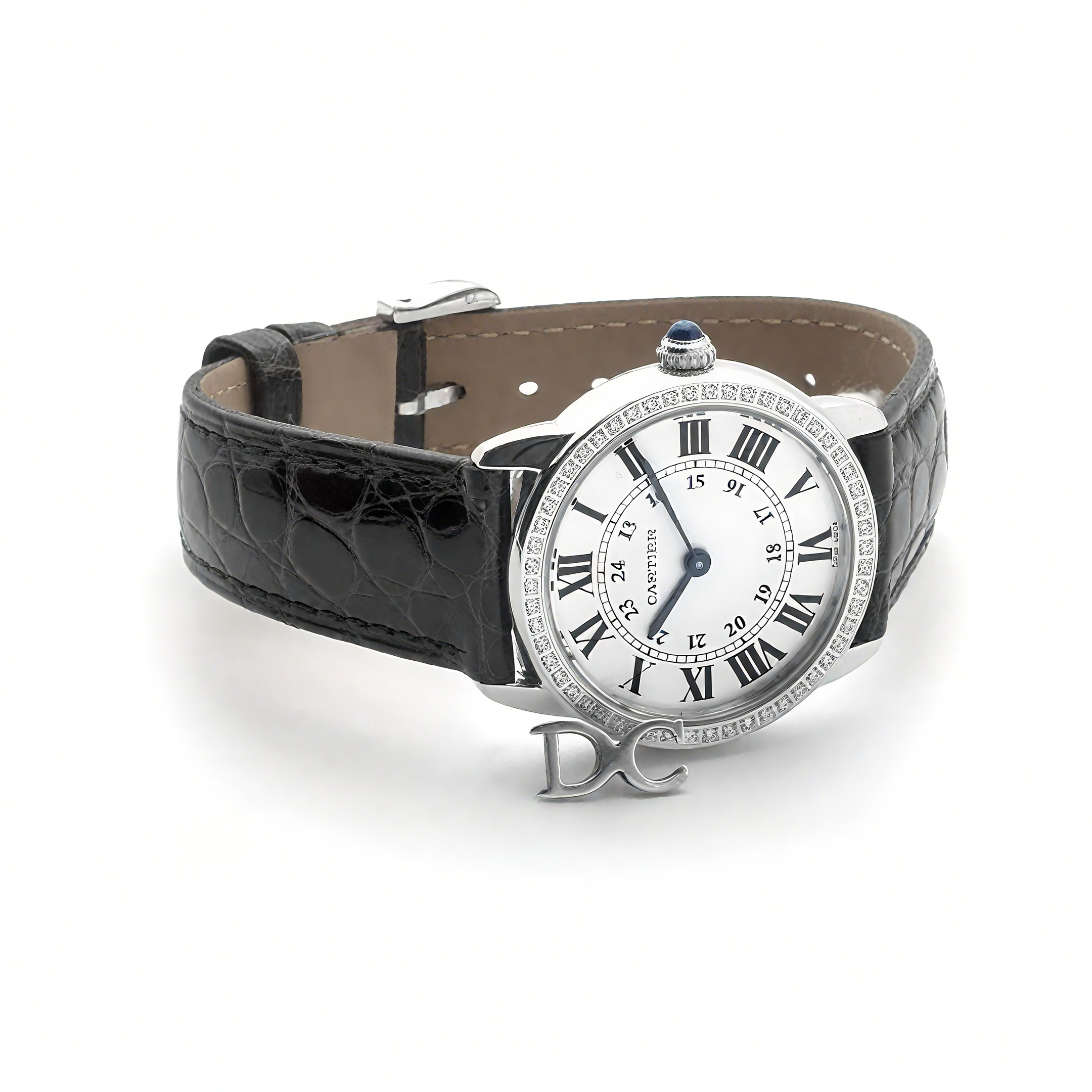 Cartier Ronde Louis Cartier Watch 29mm White Dial in White Gold on Black Alligator Leather Strap-fasswatch
