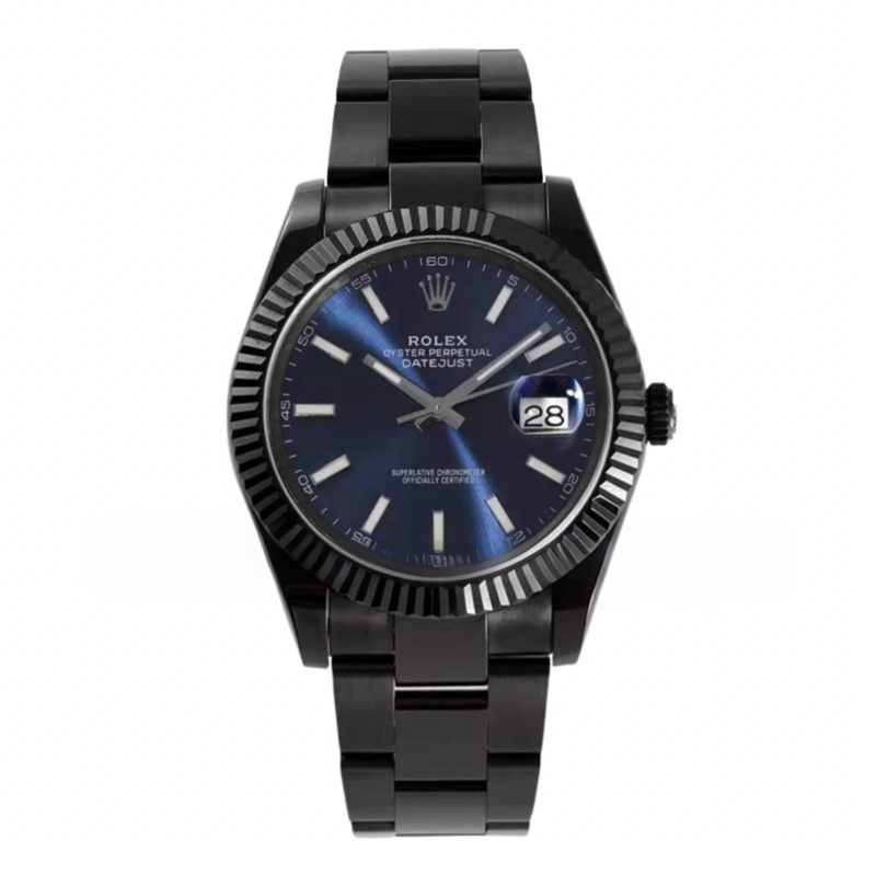 Rolex Datejust 41 Blue Dial with Stick Markers in PVD Black-fasswatch