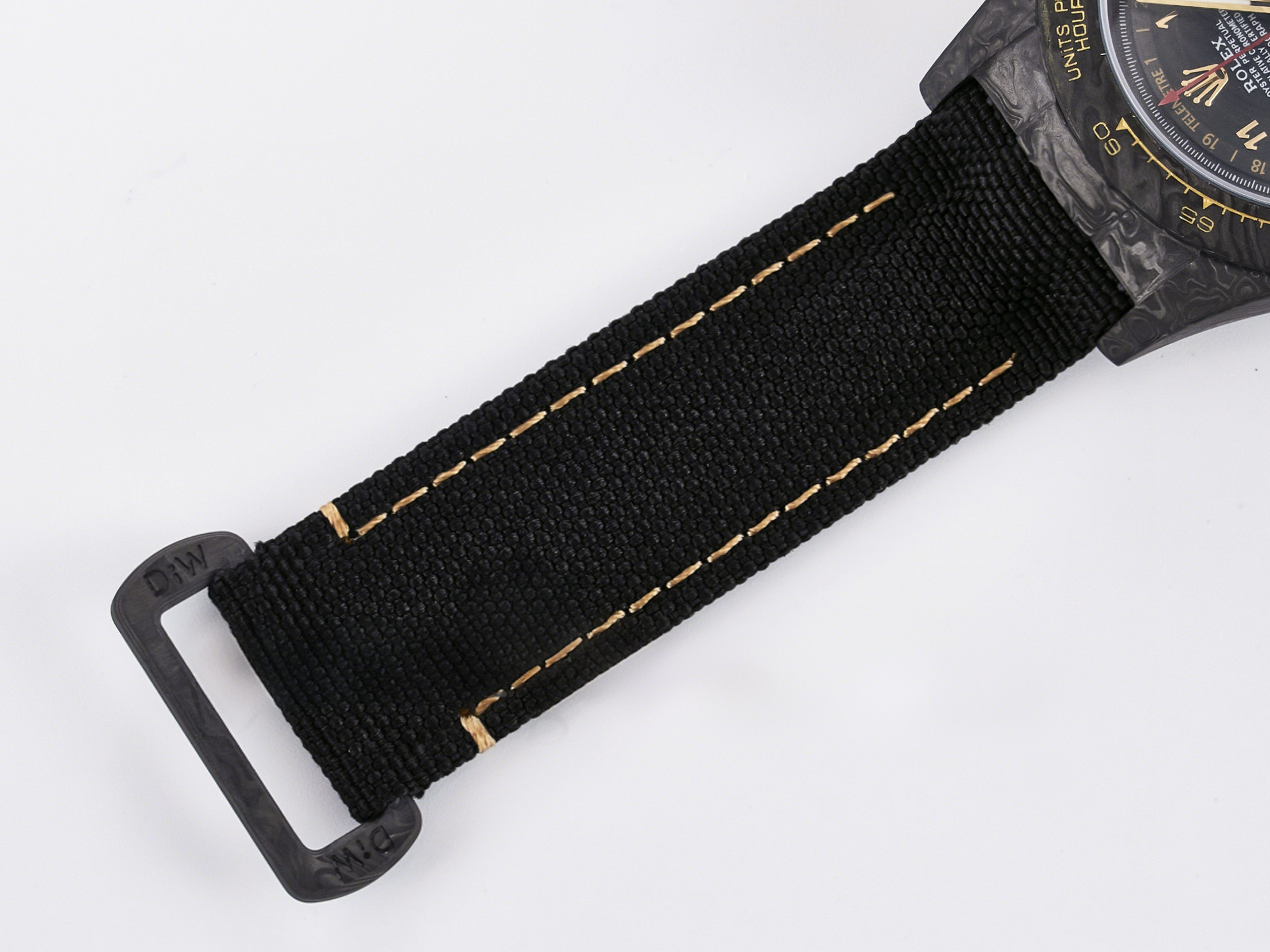 Rolex Daytona DIW “AVIA BLACK” Carbon DIWF 1:1 Best Edition Black/Red Dial on Black/Yellow Nylon Strap SH4130-fasswatch