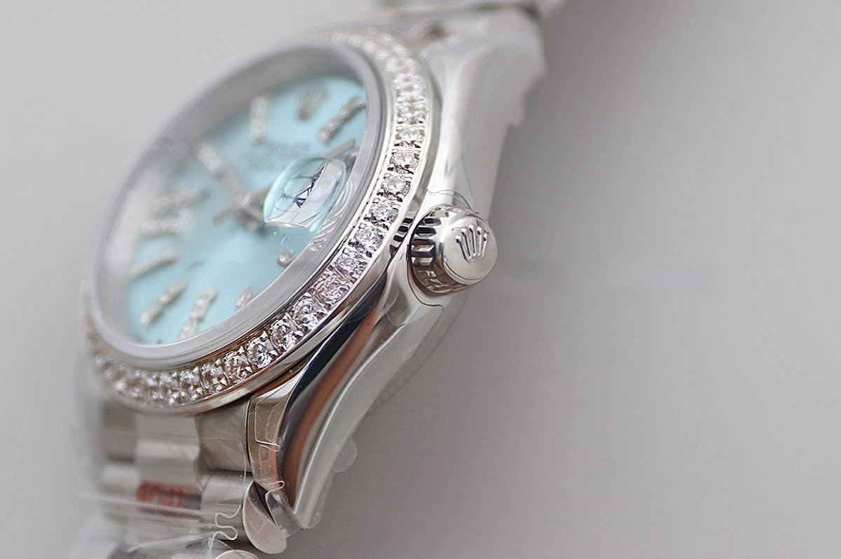 Rolex Datejust 28 278384 Ice Blue Dial Diamond Markers with Diamond Bezel in Steel-fasswatch