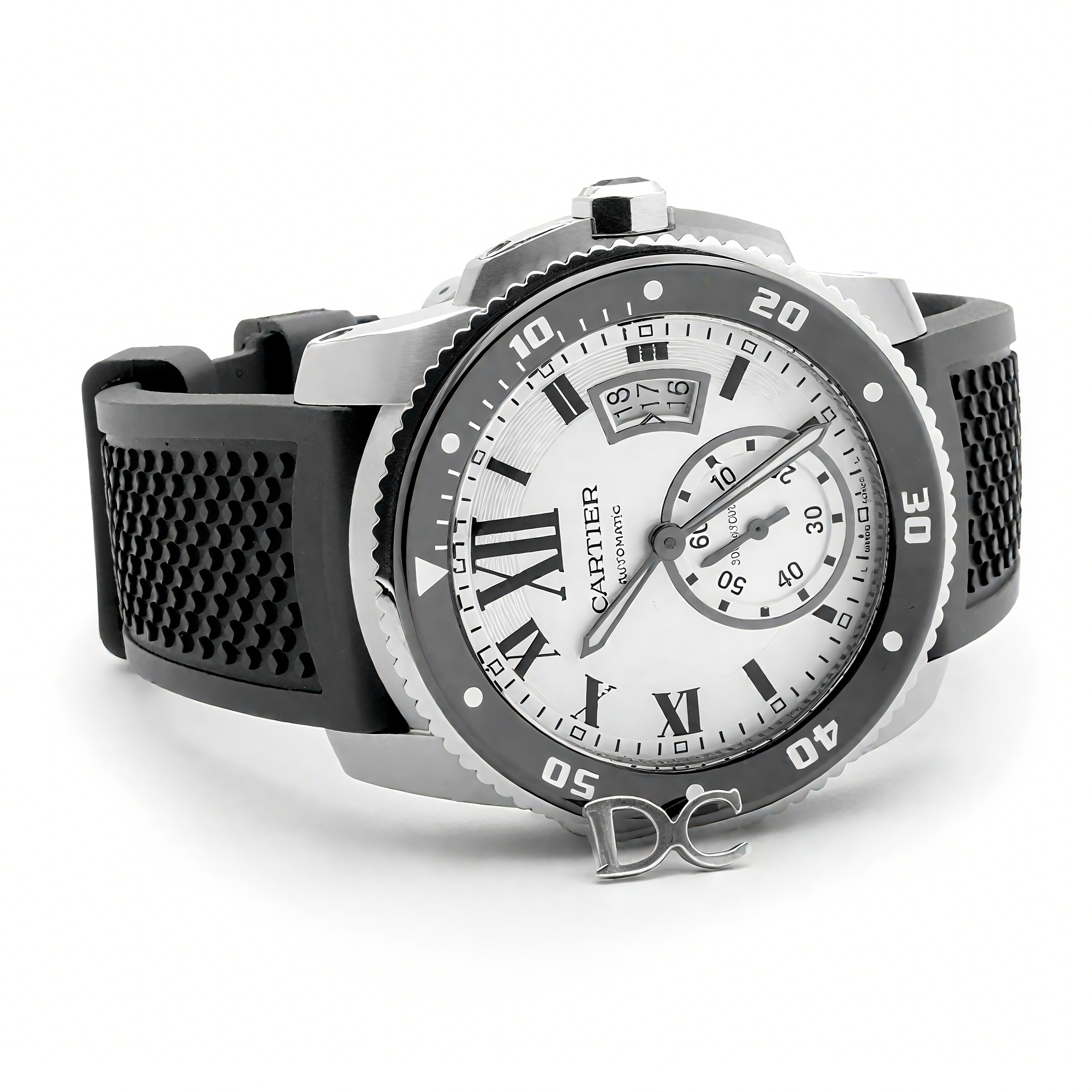 Calibre de Cartier Diver White Dial in Steel on Black Bezel-fasswatch