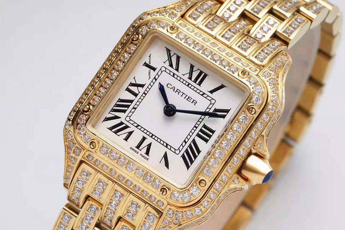 Cartier Panthère De Cartier 28mm White Dial in Yellow Gold with Diamonds-fasswatch