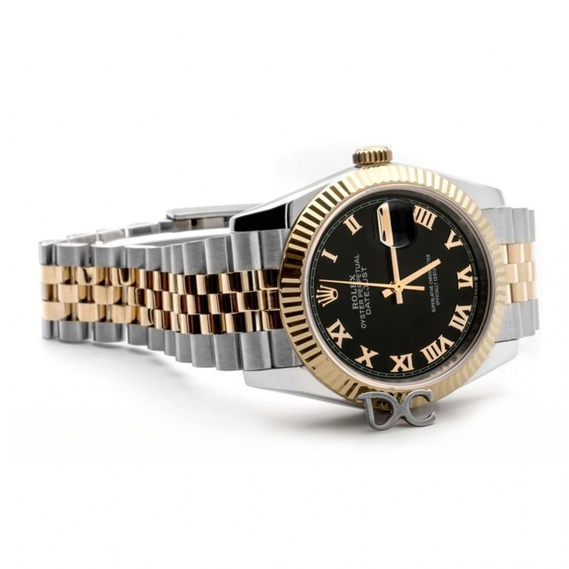Rolex Datejust 36 126283RBR Black Dial in Yellow Gold and Steel with Roman Numerals Markers-fasswatch