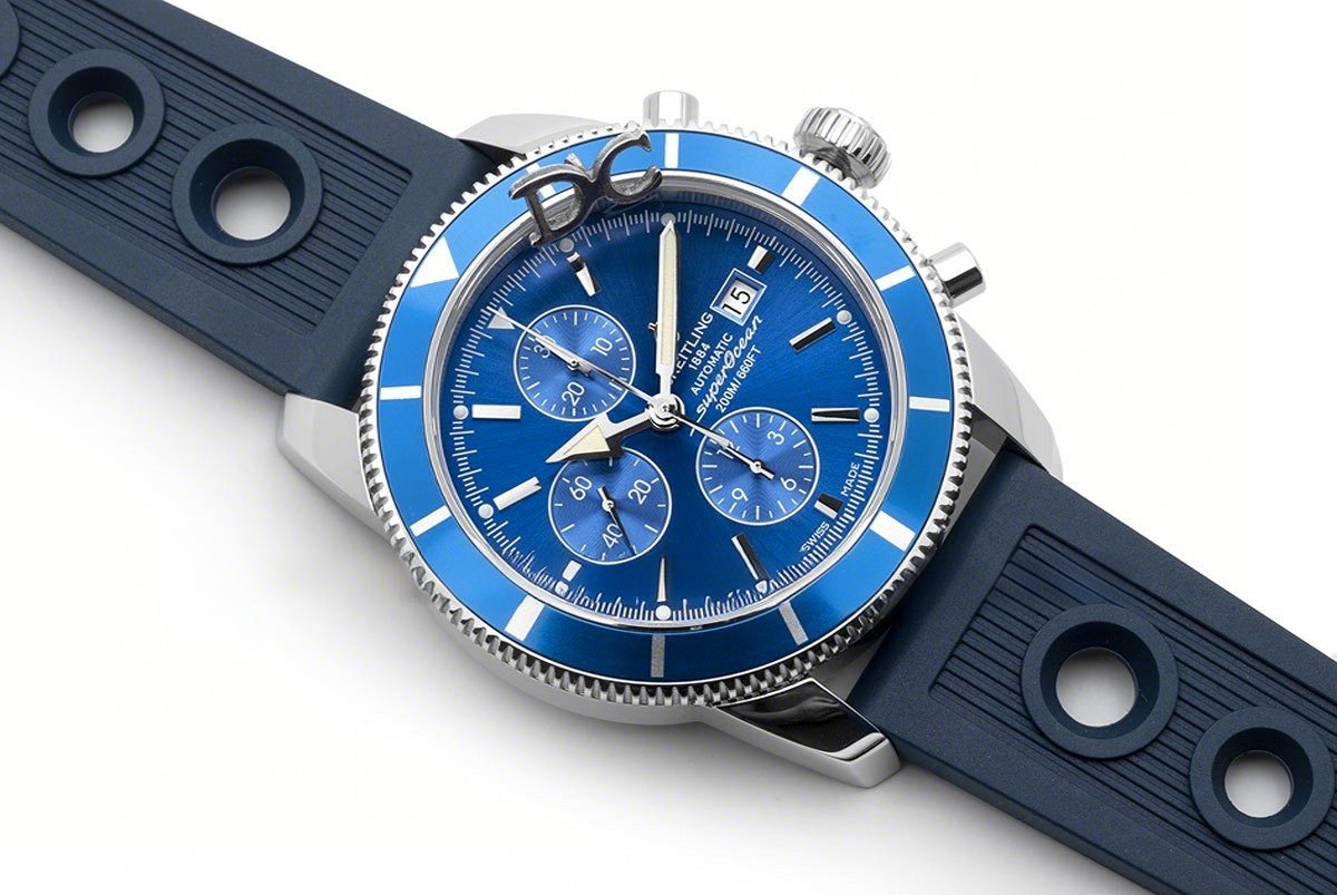 Breitling Superocean Heritage II Chronograph 46 Blue Dial in Steel with Blue Bezel on Rubber Strap-fasswatch