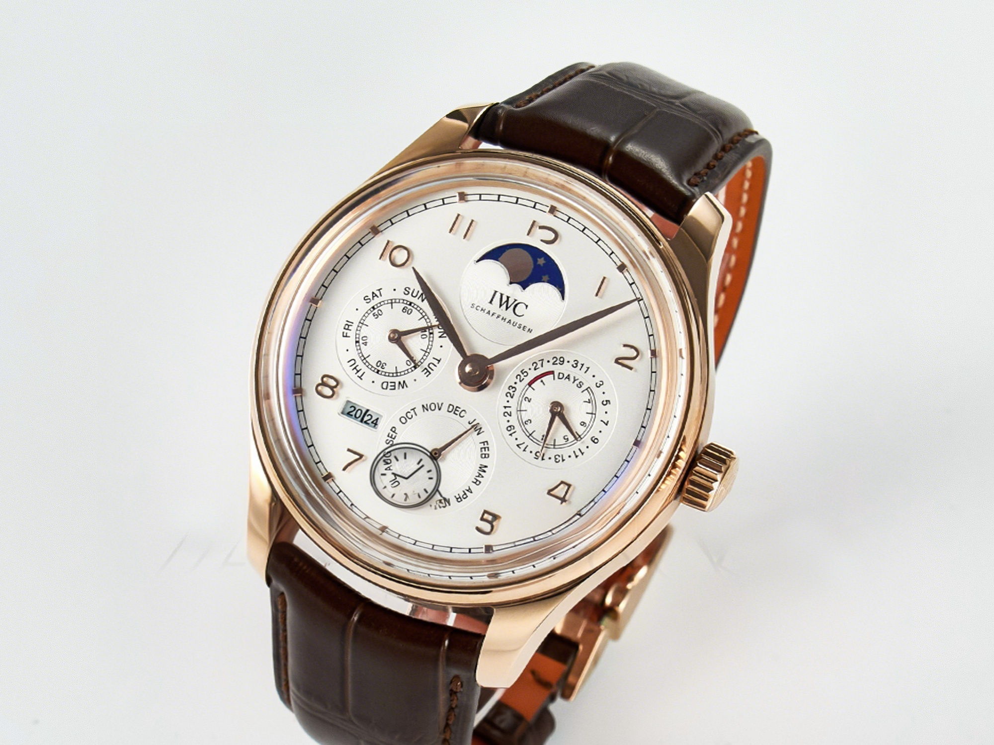 IWC IW5033 Portugieser Perpetual Calendar RG V9F 1:1 Best Edition White Dial on Brown Leather Strap A52610-fasswatch