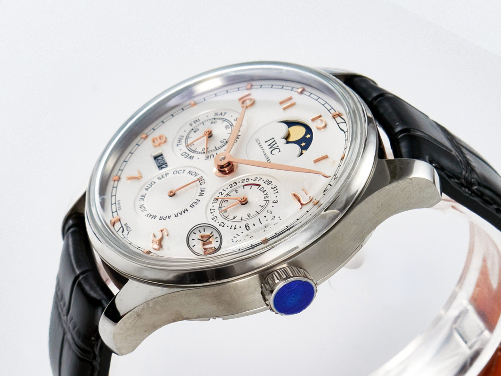 IWC IW5033 Portugieser Perpetual Calendar SS V9F 1:1 Best Edition White Dial on Black Leather Strap A52610-fasswatch