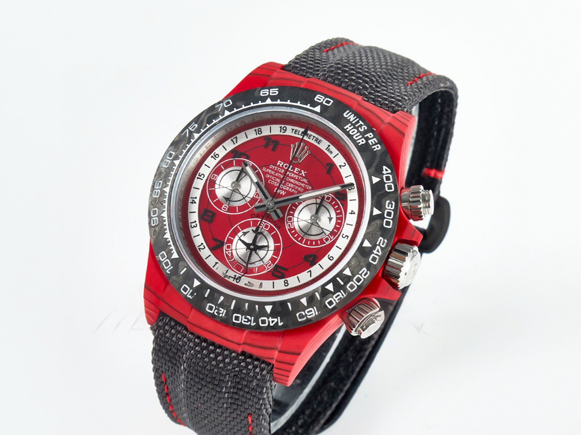 Rolex Daytona DIW Carbon DIWF 1:1 Best Edition Red Dial on Gray Nylon Strap SH7750-fasswatch
