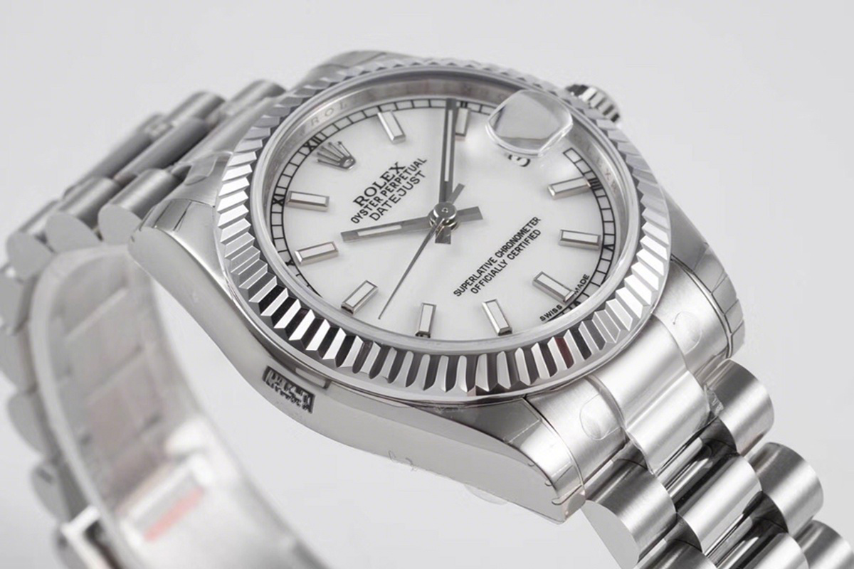 Rolex Datejust 31 White Dial Stick Markers in Steel on President Bracelet-fasswatch