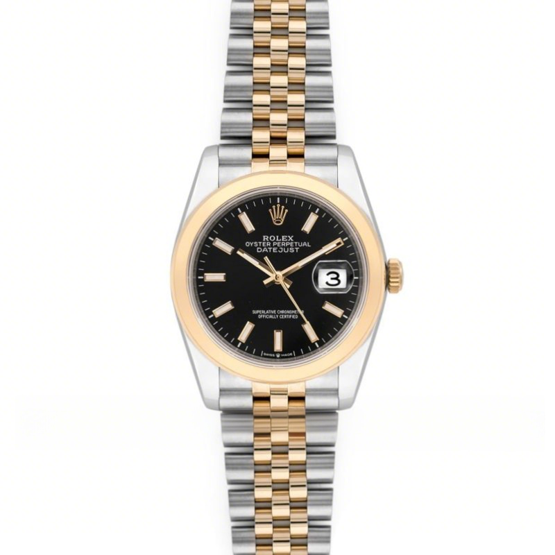 Rolex Datejust 36 126201 Black Dial in Yellow Gold and Steel with Stick Markers-fasswatch