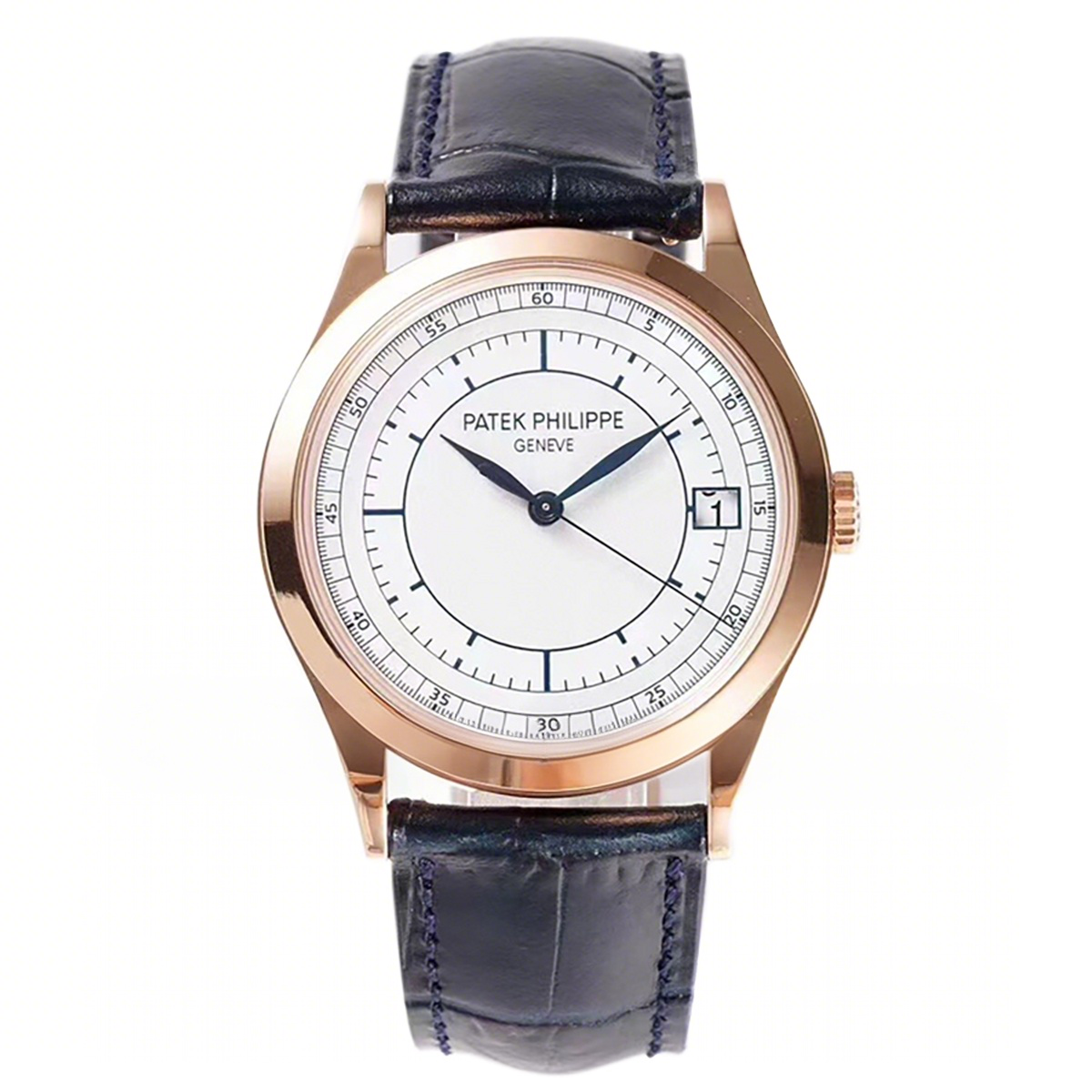 Patek Philippe Calatrava 5296R-010 White Dial in Pink Gold on Blue Leather Strap-fasswatch