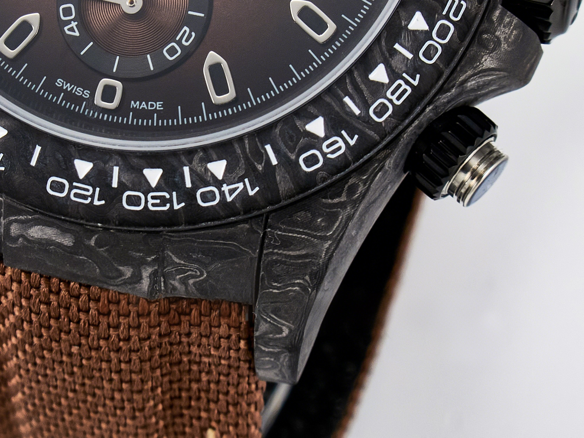 Rolex Daytona DIW Carbon/SS Case and Bezel DIWF Edition Brown Dial on Brown Nylon Strap A7750-fasswatch