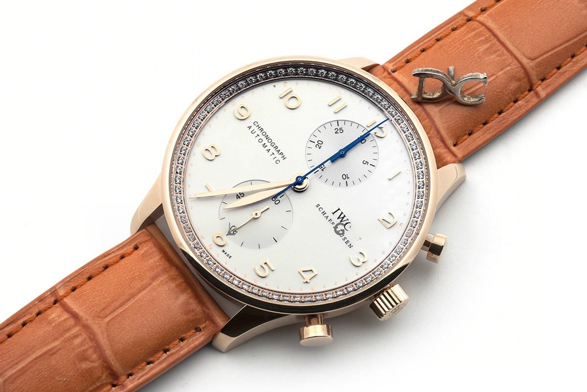 IWC Portugieser Chronograph Automatic White Dial in Rose Gold on Orange Leather Strap-fasswatch