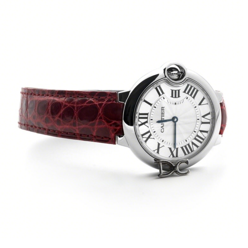 Cartier Ballon Bleu de Cartier 36mm White Dial in Steel on Red Leather Strap-fasswatch