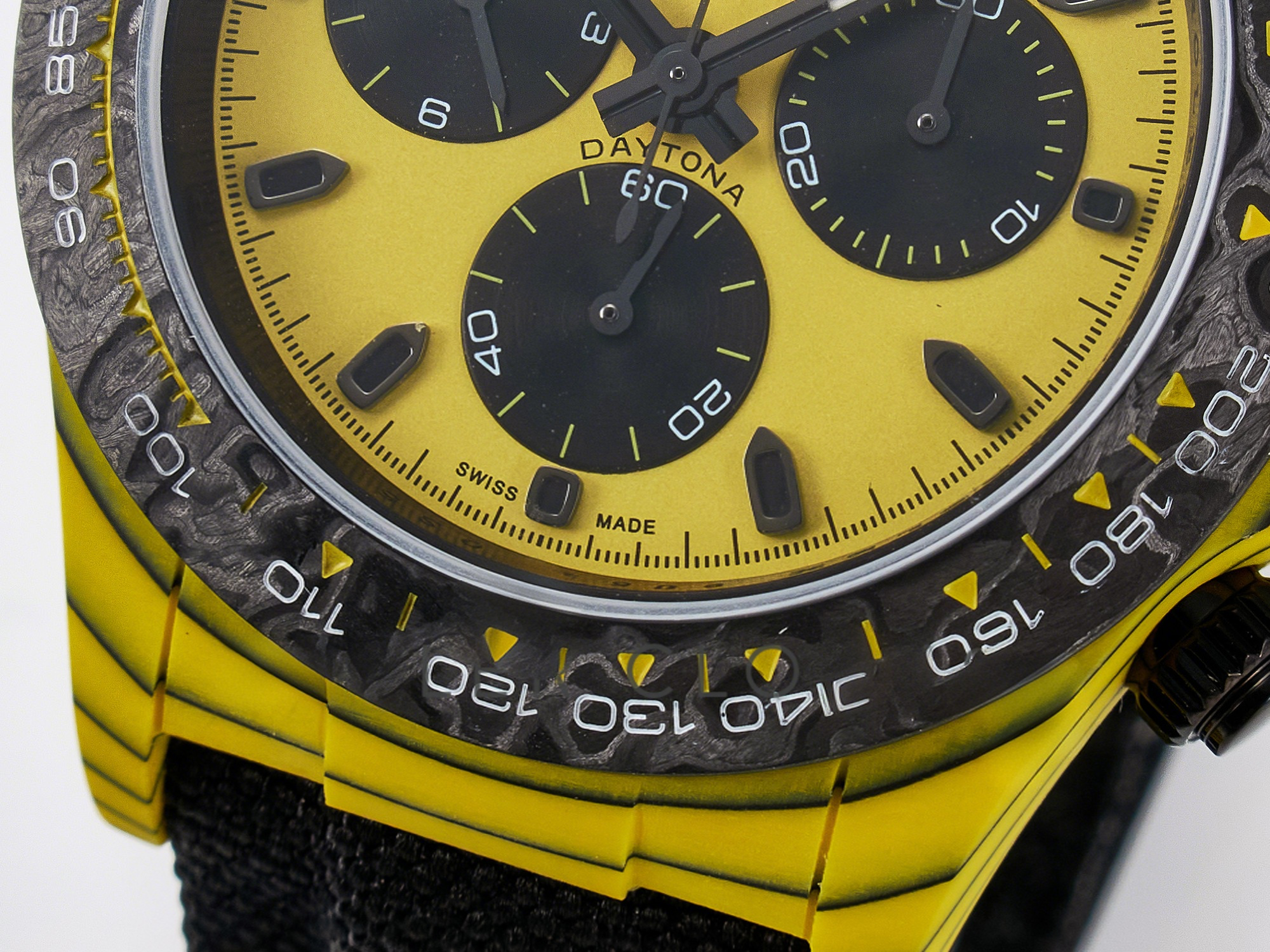 Rolex Daytona DIW Yellow Carbon Case DIWF Edition Black/White Dial on Black Nylon Strap A7750-fasswatch