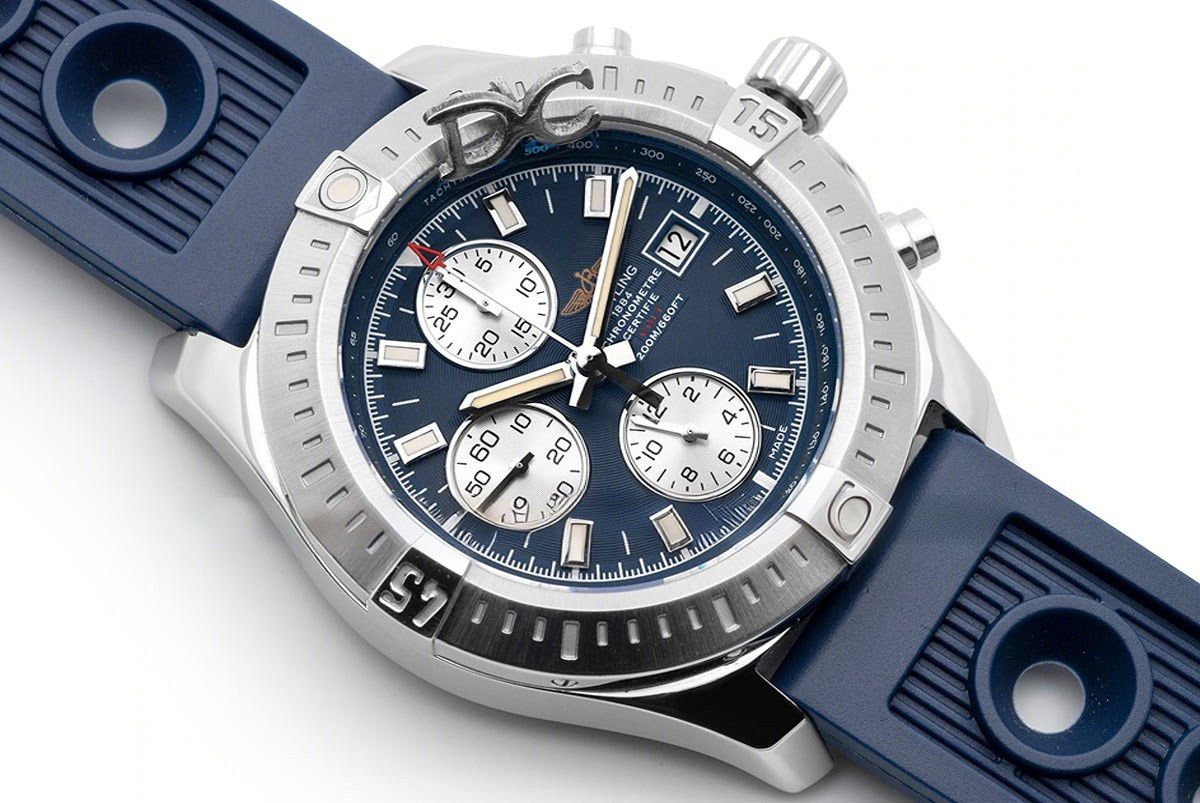 Breitling Colt Chronograph 44mm Blue Dial in Steel on Blue Rubber Strap-fasswatch
