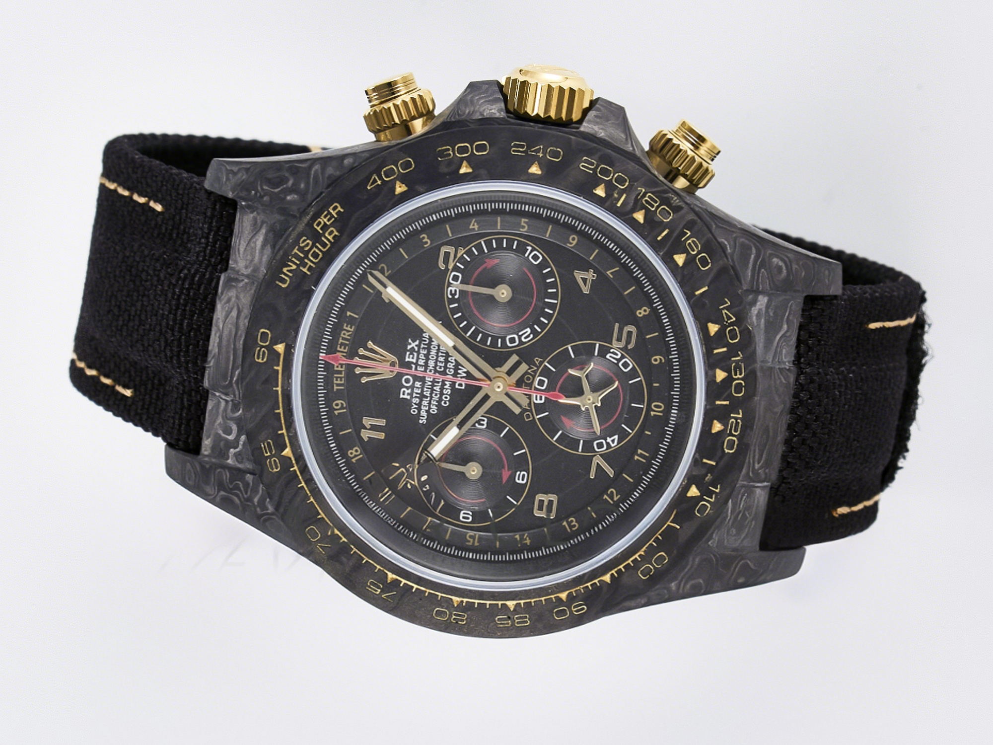 Rolex Daytona DIW “AVIA BLACK” Carbon DIWF 1:1 Best Edition Black/Red Dial on Black/Yellow Nylon Strap SH4130-fasswatch
