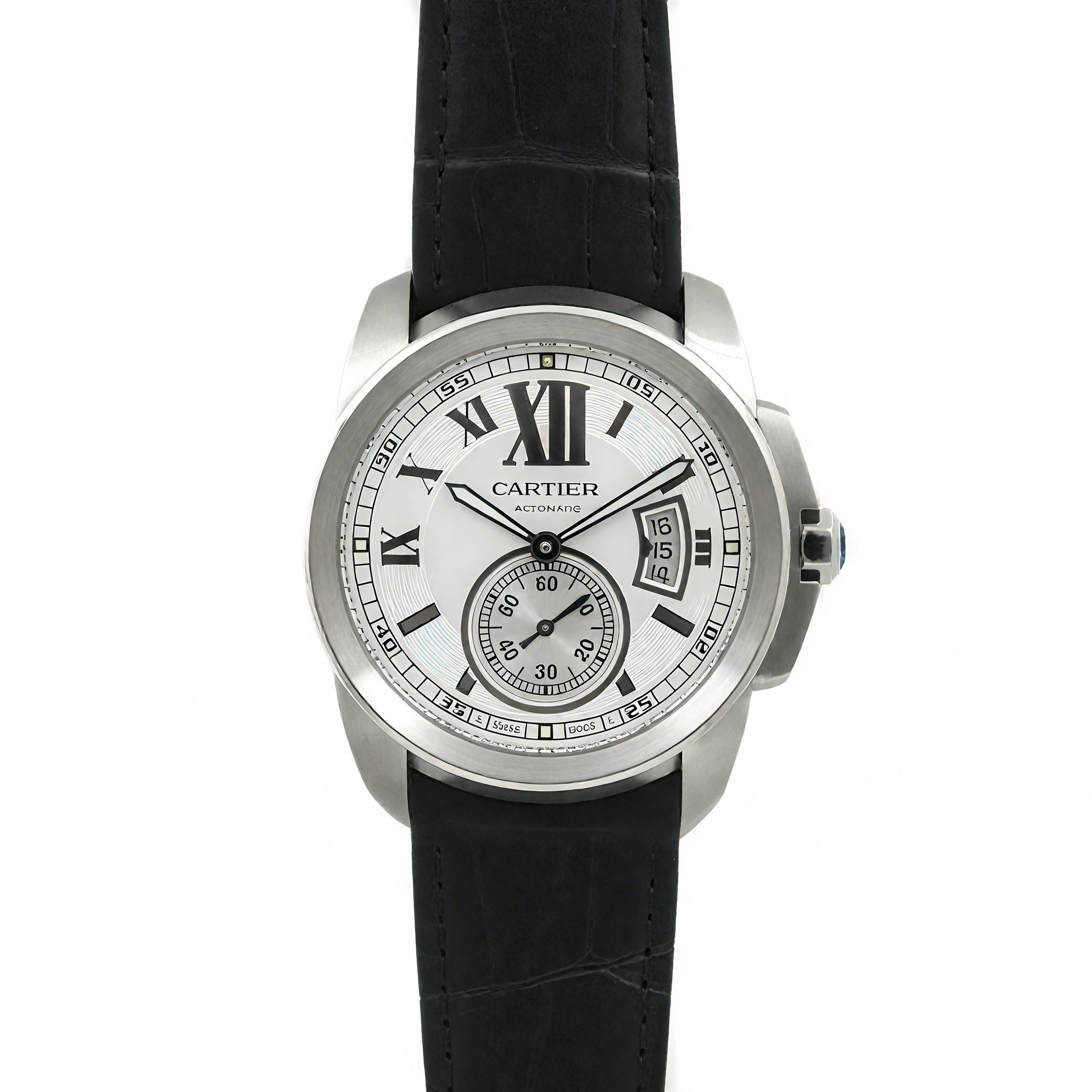 Calibre de Cartier White Dial on Black Leather Strap-fasswatch