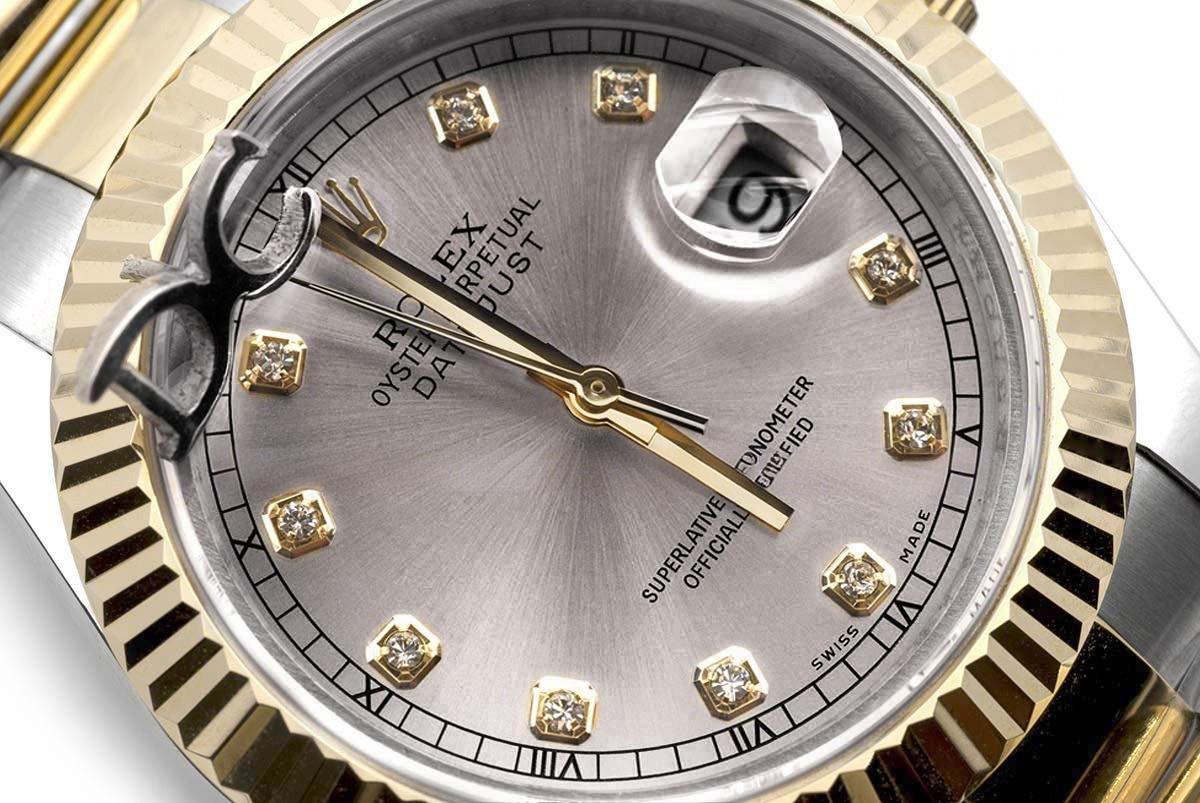 Rolex Datejust II 116333 Grey Dial in Yellow Gold/Steel with Diamond Markers on Oyster Bracelet-fasswatch