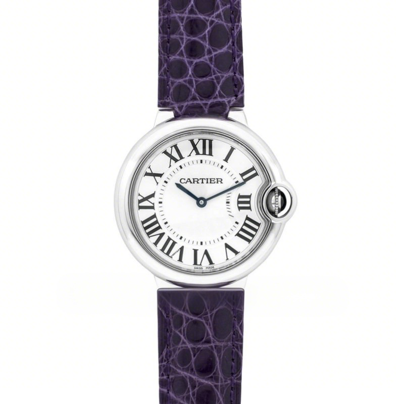 Cartier Ballon Bleu de Cartier 36mm White Dial in Steel on Purple Leather Strap-fasswatch