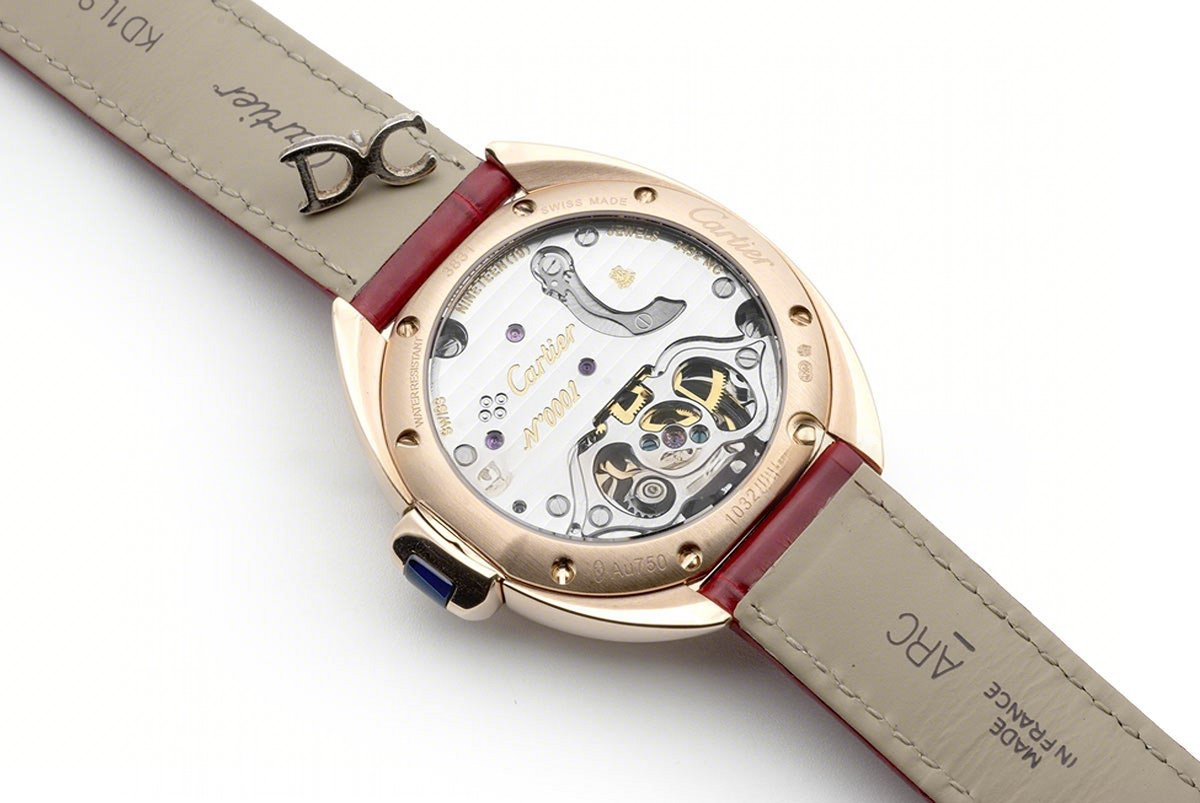 Cle de Cartier Tourbillon Rose Gold 35mm on Red Leather Strap-fasswatch